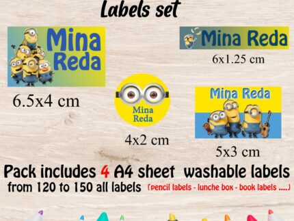 Minions school labels set