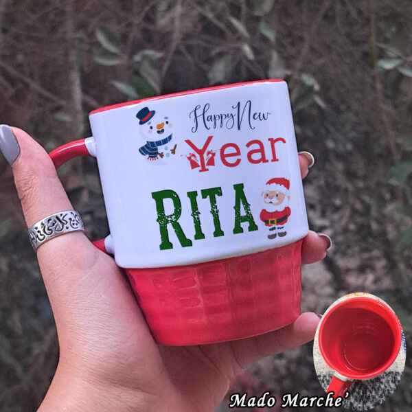 Ribbed Mug- Happy New Year Noel & Snowman - Image 1