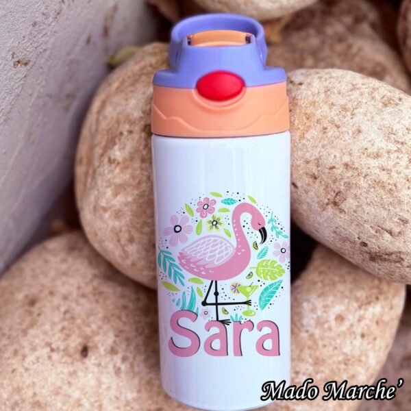 5 Straw Kids Bottle - Flamingo - Image 1