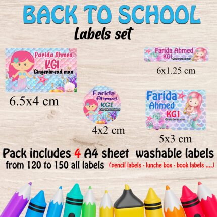 Mermaid school labels set