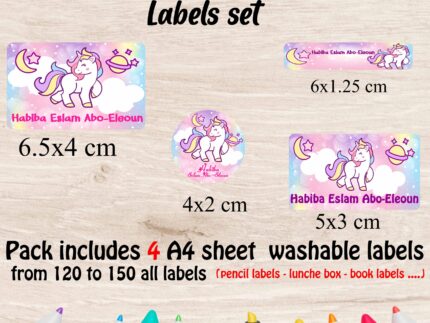 Unicorn school labels set