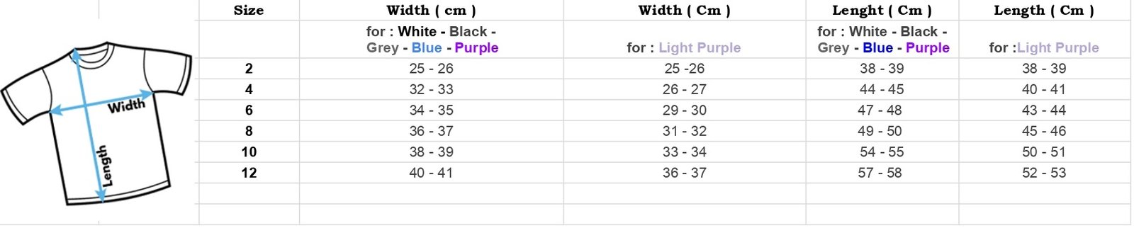 Kid Size & Color example